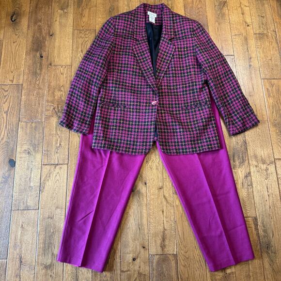 Thats Me Pants - That's Me Vintage Purple & Black Plaid 5 Pc Jacket Short Suit Sz 17/18 Women’s